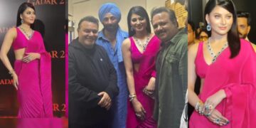 Urvashi Rautela Steals the Show in Barbie Pink Saree At The Gadar 2 Special Screening